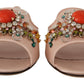 Crystal-Embellished Leather Slide Flats
