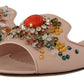 Crystal-Embellished Leather Slide Flats