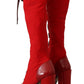 Red Lace-Up Knee High Leather Boots