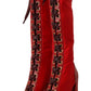 Red Lace-Up Knee High Leather Boots