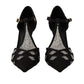 Black Crystals T-strap Heels Pumps Shoes