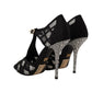 Black Crystals T-strap Heels Pumps Shoes