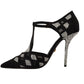 Black Crystals T-strap Heels Pumps Shoes