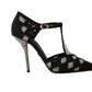 Black Crystals T-strap Heels Pumps Shoes