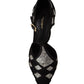 Black Crystals T-strap Heels Pumps Shoes