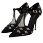 Black Crystals T-strap Heels Pumps Shoes