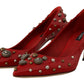 Radiant Red Patent Leather Pumps with Stud Accents