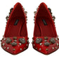 Radiant Red Patent Leather Pumps with Stud Accents