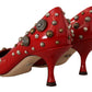 Radiant Red Patent Leather Pumps with Stud Accents