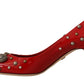 Radiant Red Patent Leather Pumps with Stud Accents