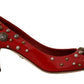 Radiant Red Patent Leather Pumps with Stud Accents