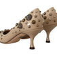 Chic Beige Leather Pumps with Kitten Heels