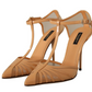 Elegant Peach T-Strap Heels Pumps