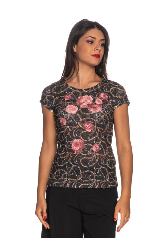 Black Polyester Women T-Shirt