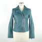 Chic Blue Leather Jacket with Zip Closure