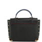 Manhattan Medium Black Contrast Trim Leather Satchel Purse Handbag