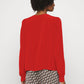 Chic Red Pinstripe Blazer with Golden Accents