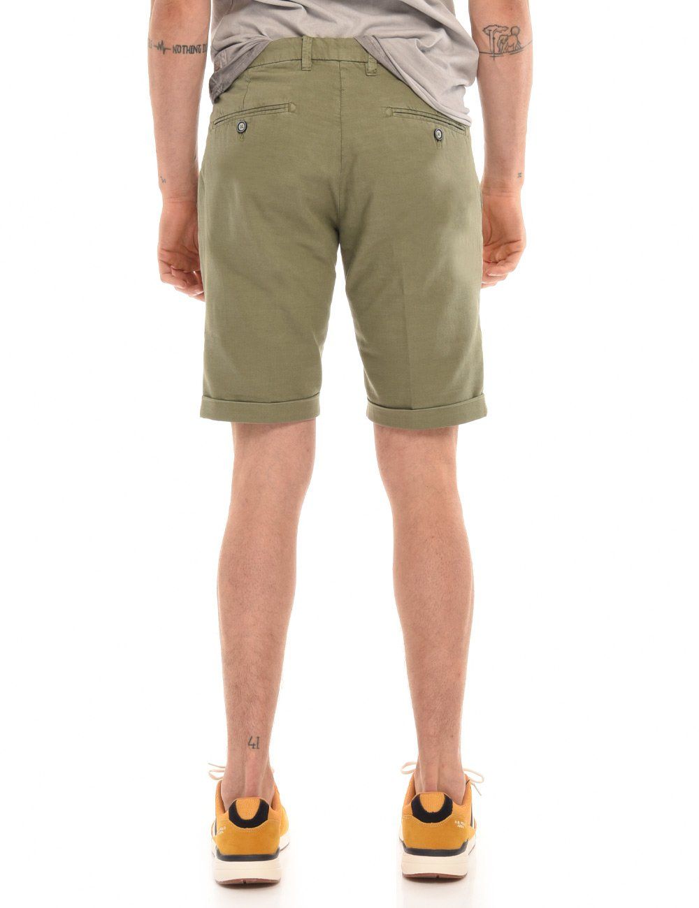 Chic Green Cotton-Linen Bermuda Shorts