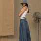 Chic Blue Denim Pleated Skirt