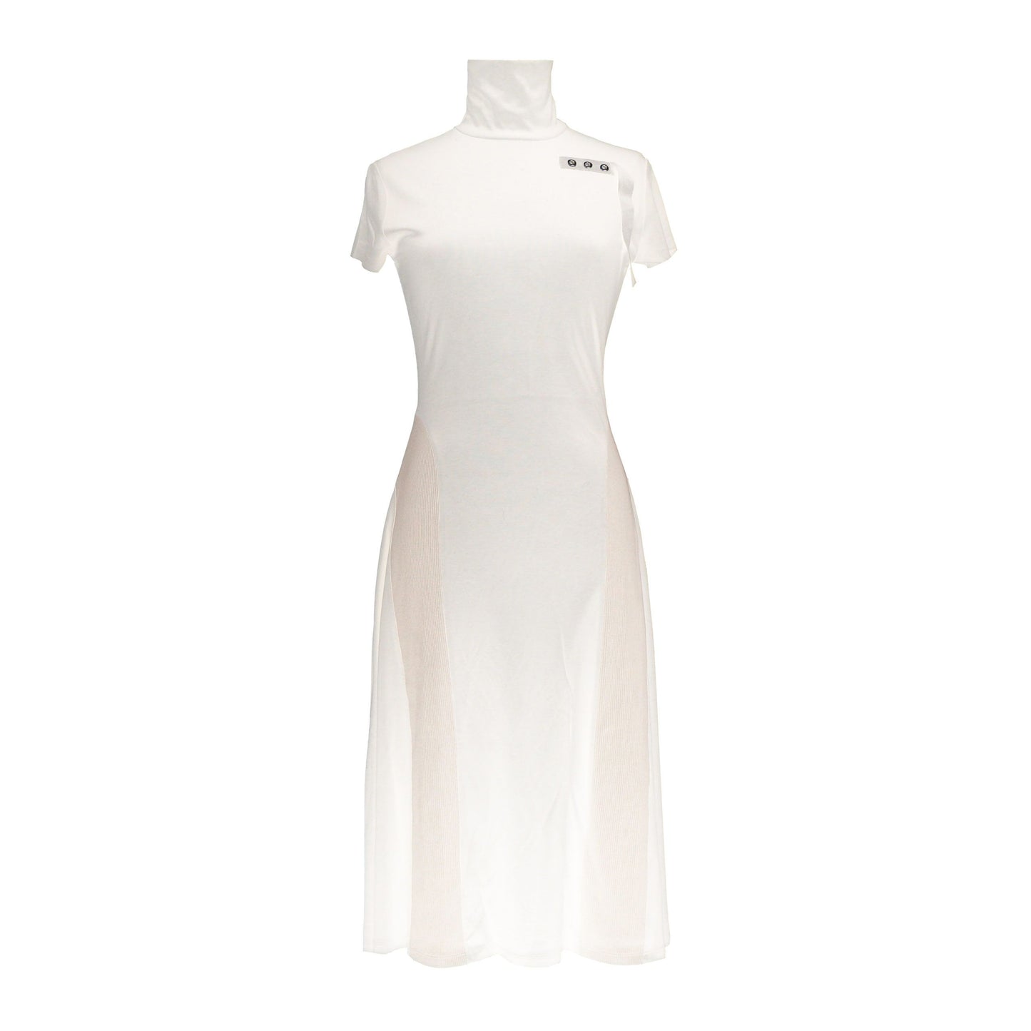 Chic Beige Short Sleeve Long Dress with Eyelet Ribbon