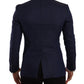 Elegant Slim Fit Silk Blend Blazer in Blue