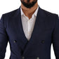Elegant Slim Fit Silk Blend Blazer in Blue