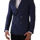 Elegant Slim Fit Silk Blend Blazer in Blue