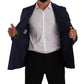 Elegant Slim Fit Silk Blend Blazer in Blue