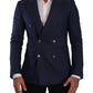 Elegant Slim Fit Silk Blend Blazer in Blue