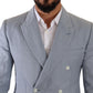 Blue Cotton Linen Slim Fit Jacket Coat Blazer