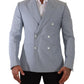 Blue Cotton Linen Slim Fit Jacket Coat Blazer