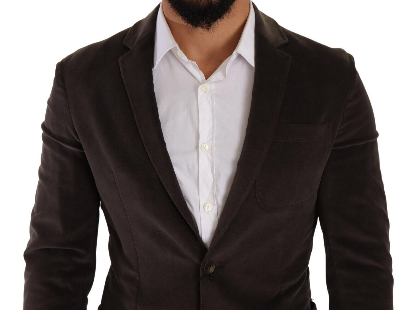 Elegant Velvet Slim Fit Blazer in Brown