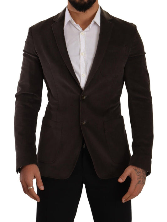 Elegant Velvet Slim Fit Blazer in Brown