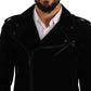 Sleek Black Cotton Biker Jacket