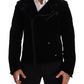 Sleek Black Cotton Biker Jacket