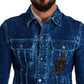 Elegant Denim Jacket with Crown Embroidery