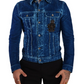 Elegant Denim Jacket with Crown Embroidery