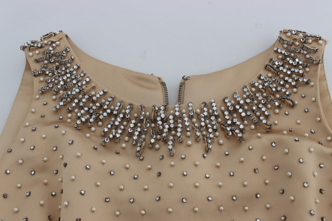 Beige Crystal Embellished Full Length Dress