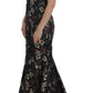Elegant Floral Jacquard Full Length Dress