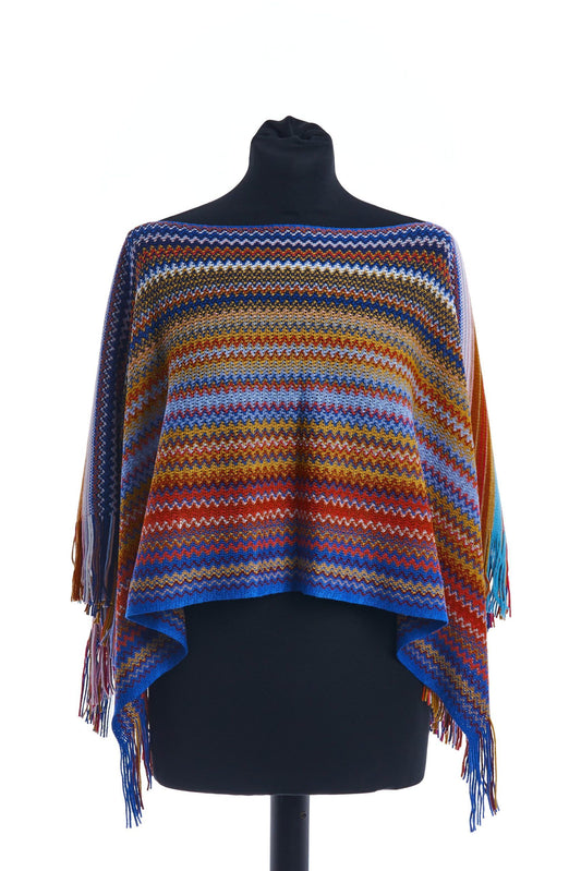 Multicolor Wool Women Poncho