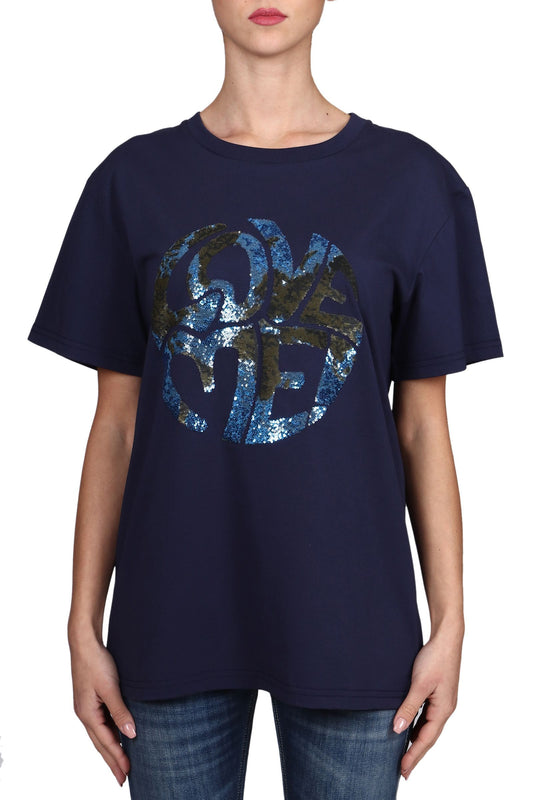 Blue Cotton Women T-Shirt