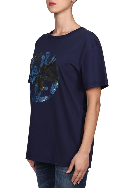 Blue Cotton Women T-Shirt