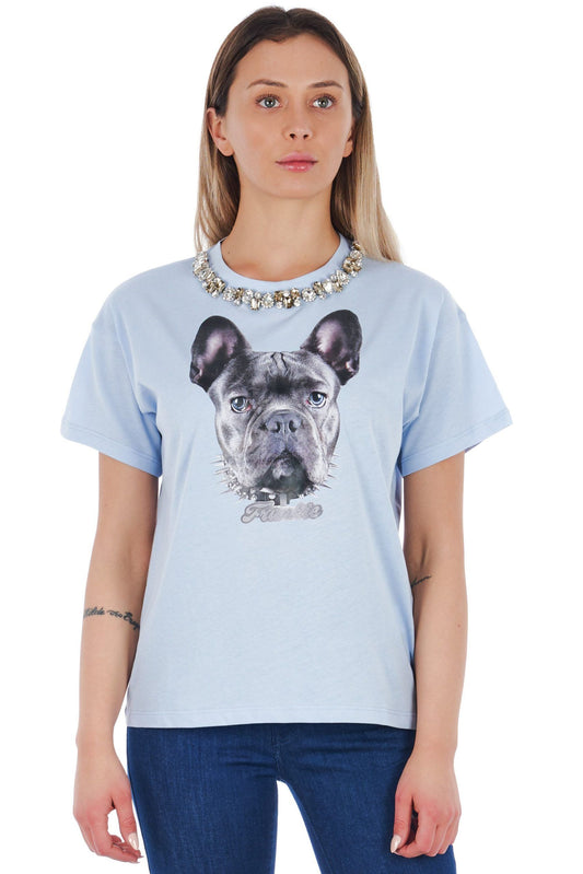Light Blue Cotton Women T-Shirt