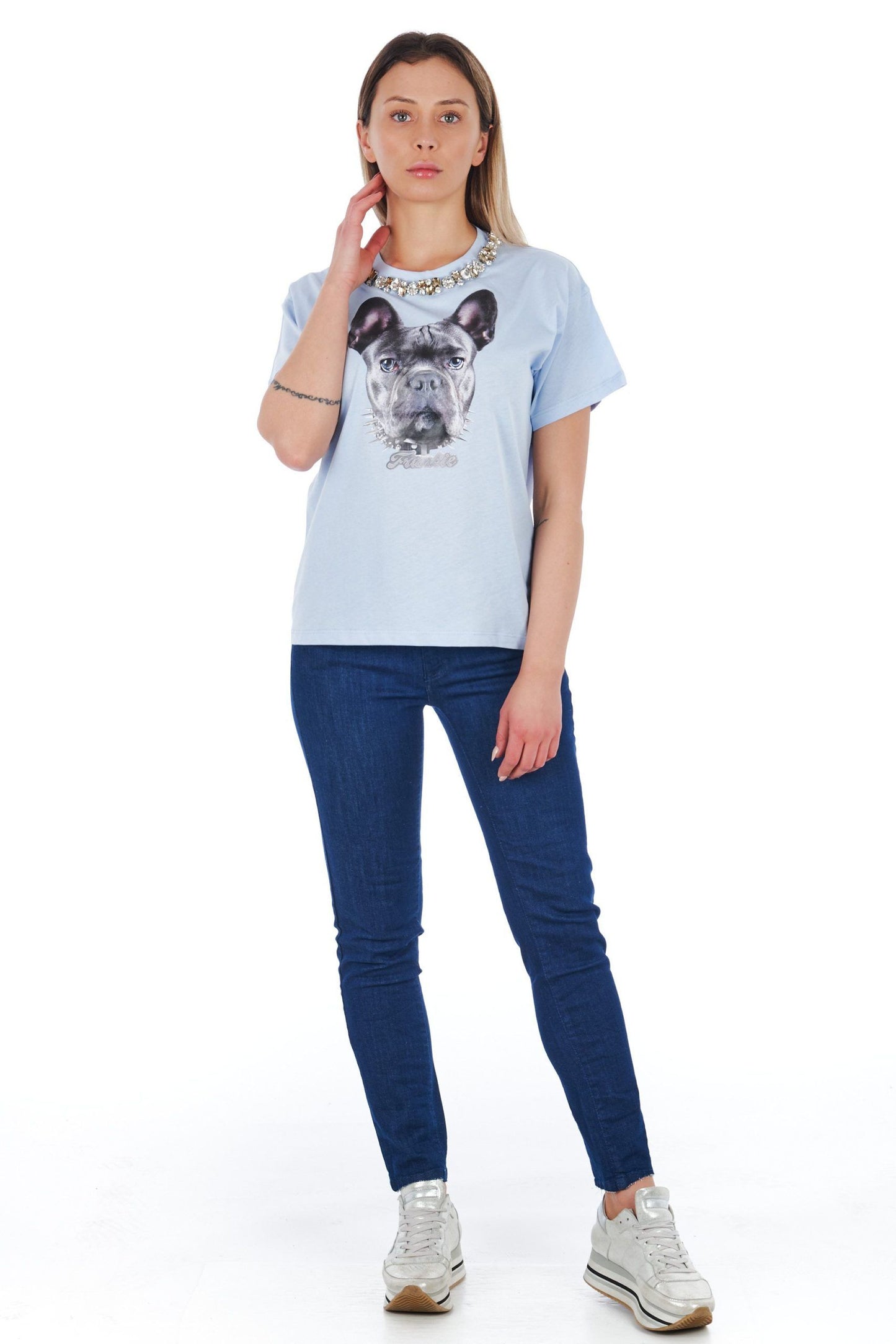 Light Blue Cotton Women T-Shirt