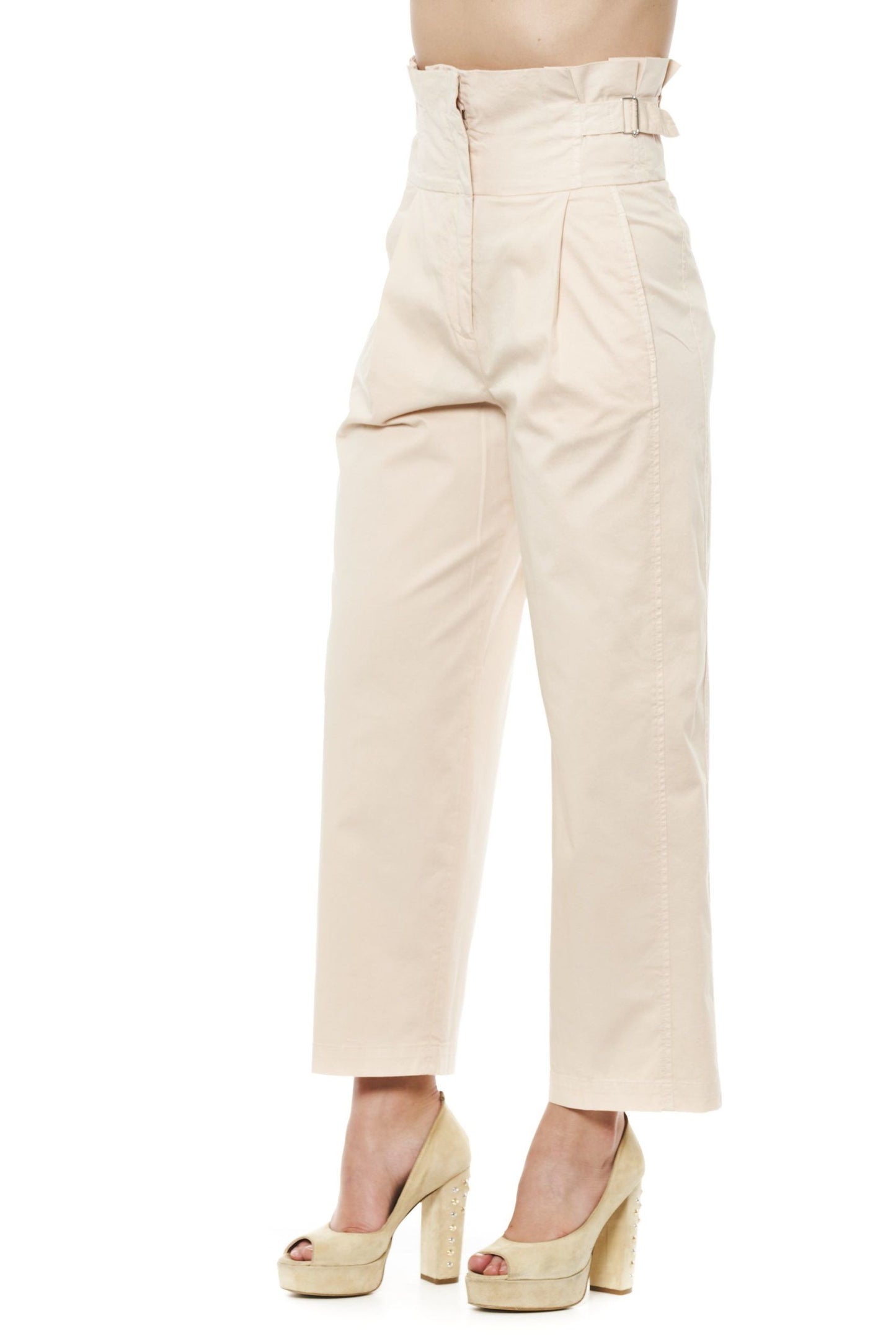 Beige Cotton Women Palazzo Pants