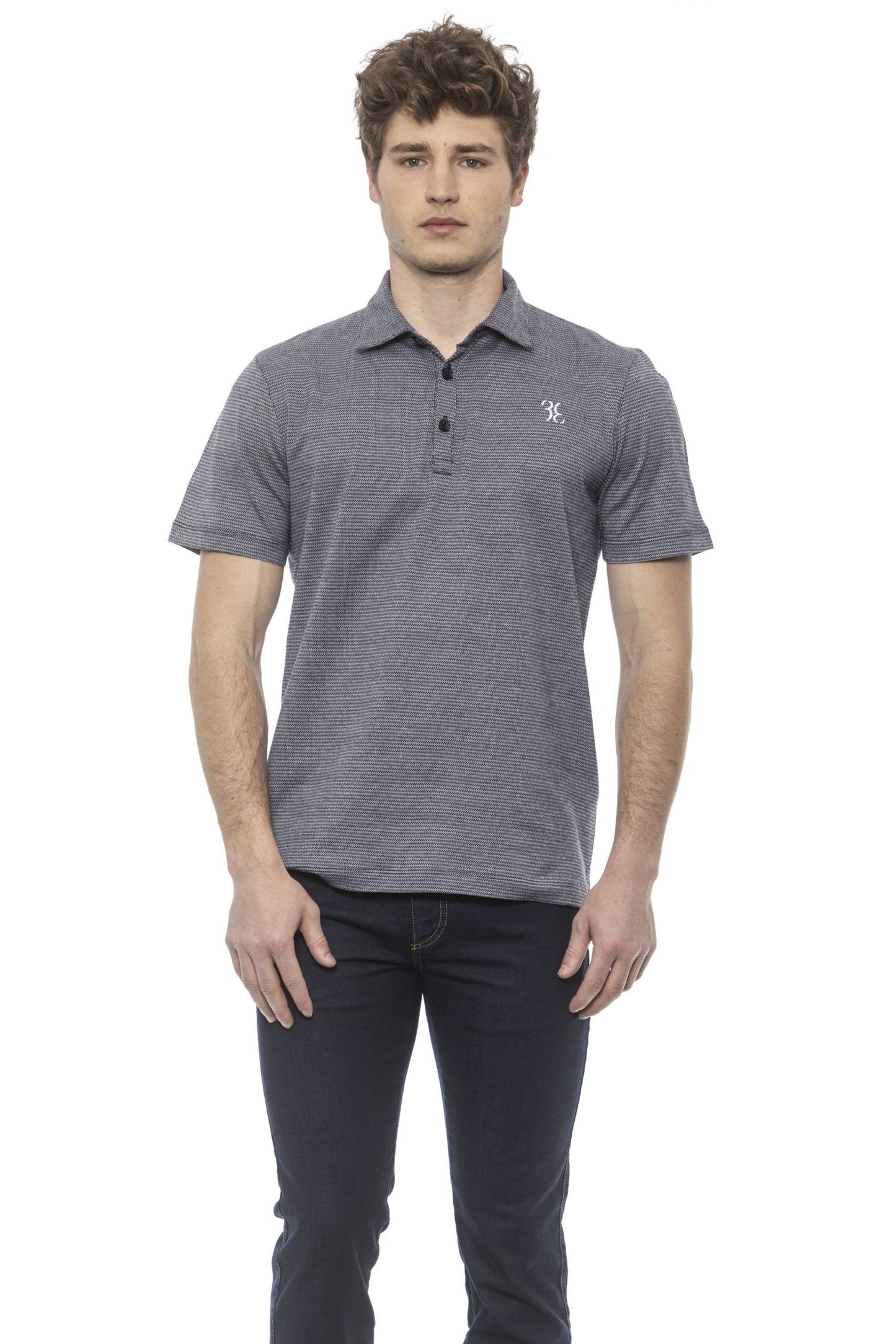 Blue Cotton Men Polo