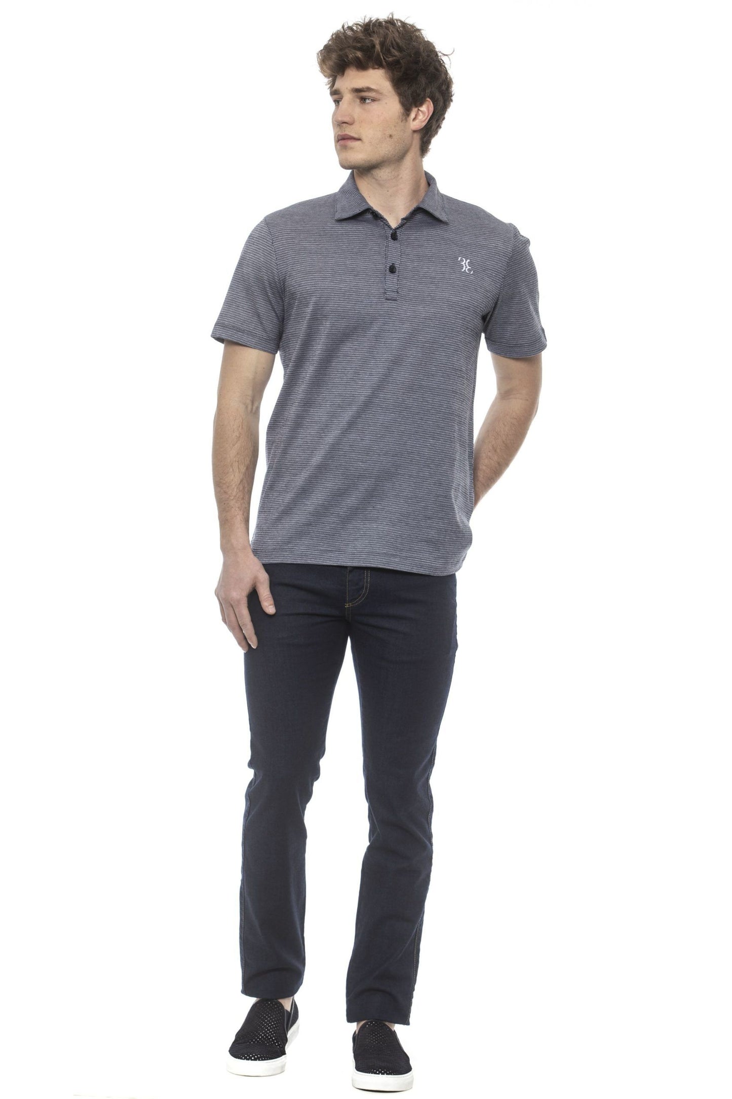 Blue Cotton Men Polo