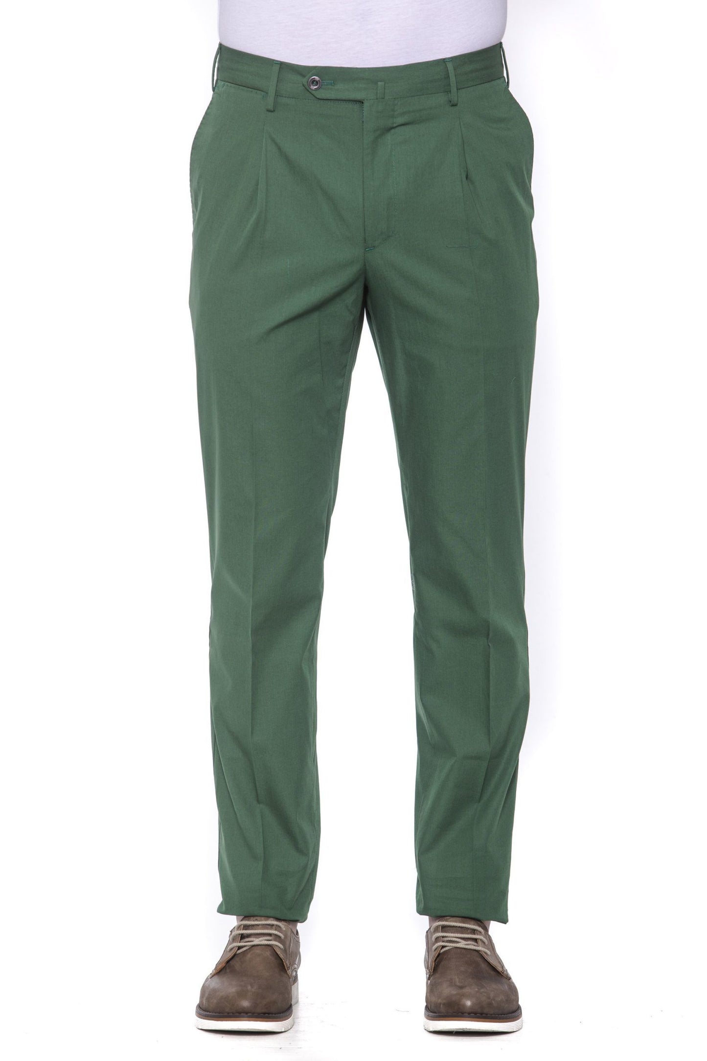 Green Cotton Men Trouser