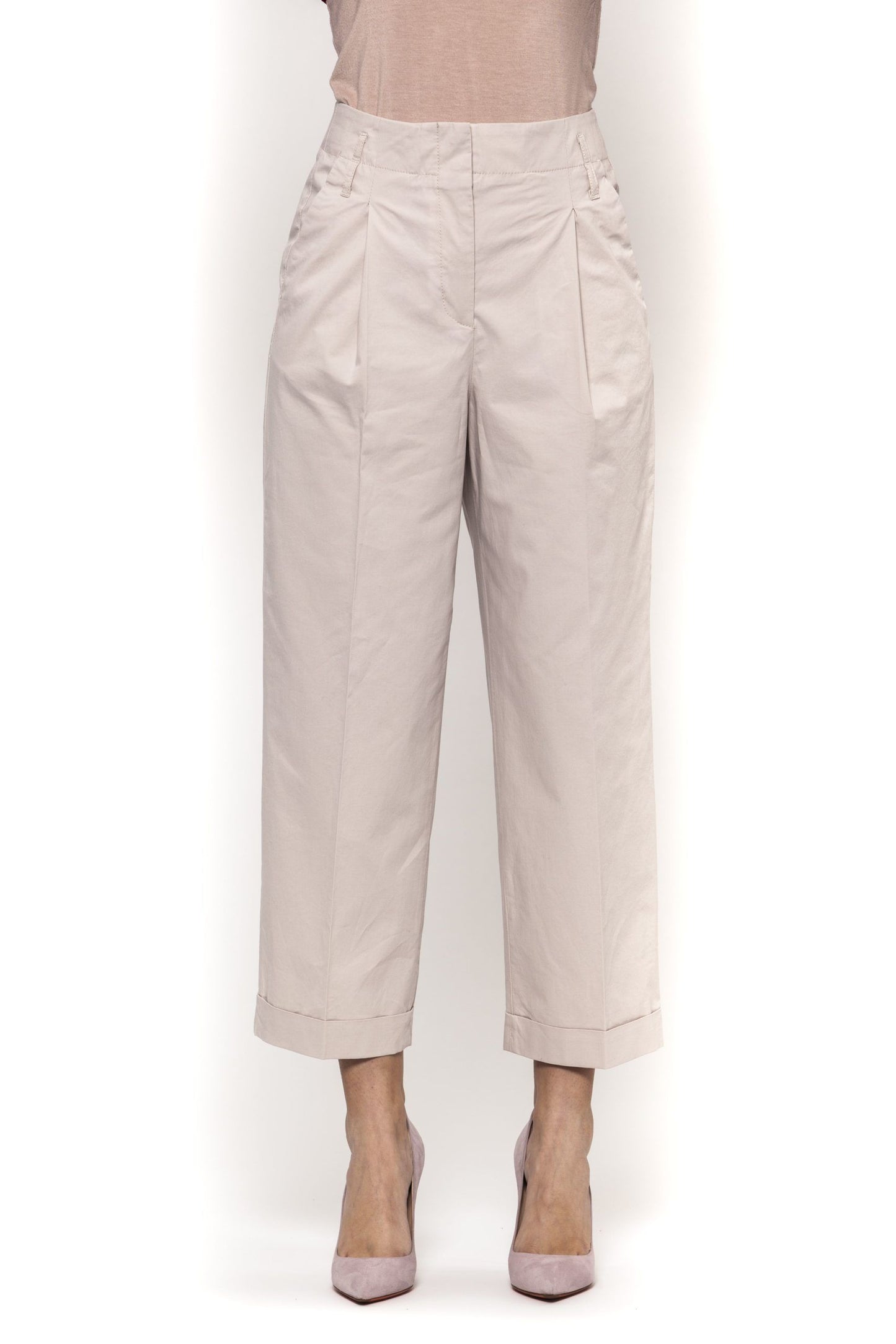 Beige Cotton Women Palazzo Trouser