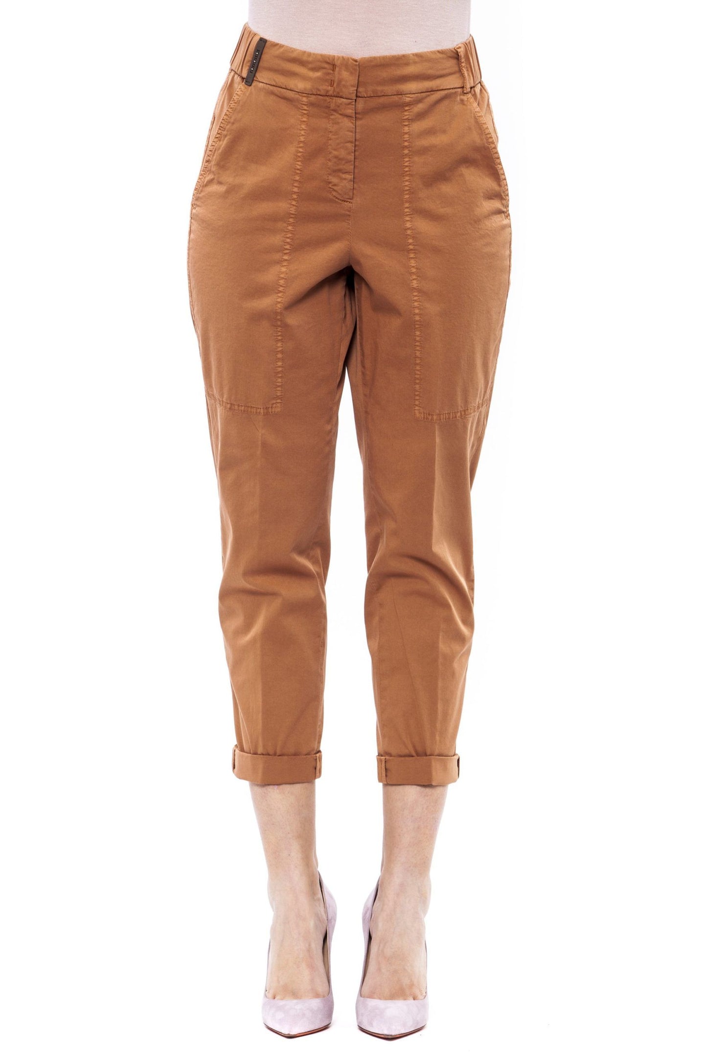 Brown Cotton Women Trouser